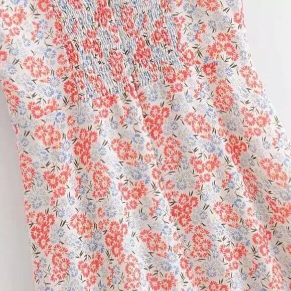 White Floral Ruffle Long Midi Dress by Manu Reformation Nikita Shelby Blue Red 2 - Picture 9 of 16